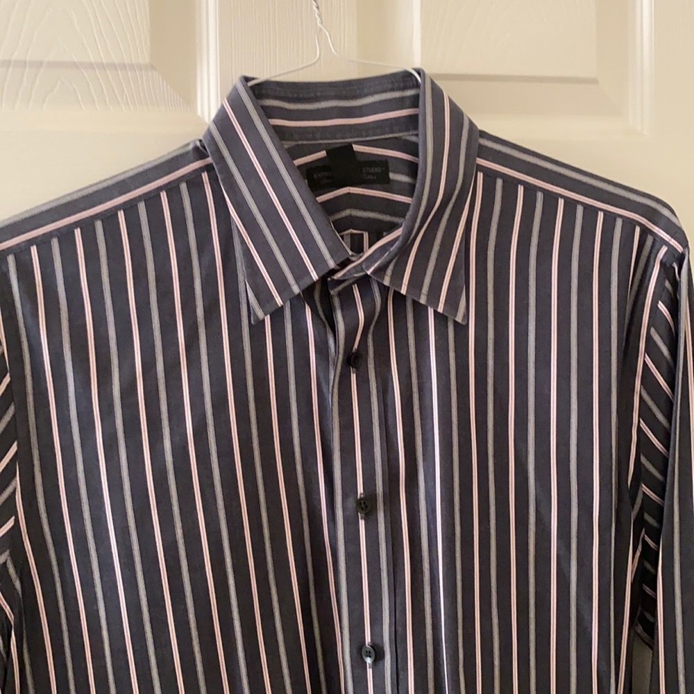 Express Design Studio Gray Pink Striped Shirt XL